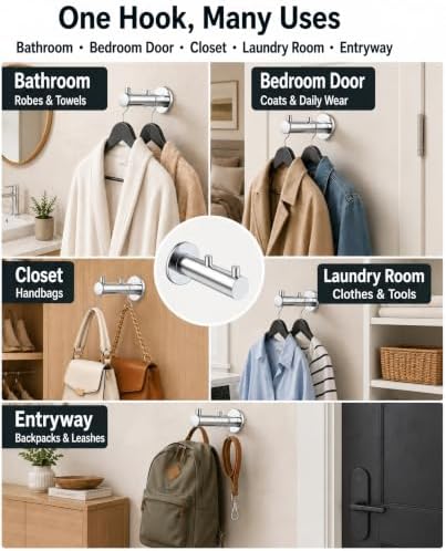 CJQ Double Heavy Duty wall Hooks, 304 Stainless Steel, Chrome Polished - Image 5