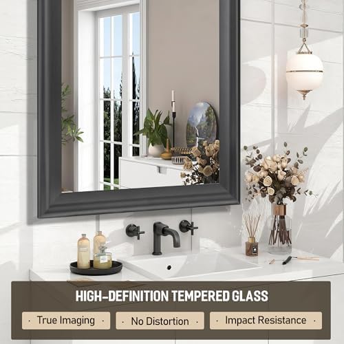 Wall Grey Mirror for Bathroom, Rectangle Rustic 24 x 36 inch Vanity Mirrors - Image 5