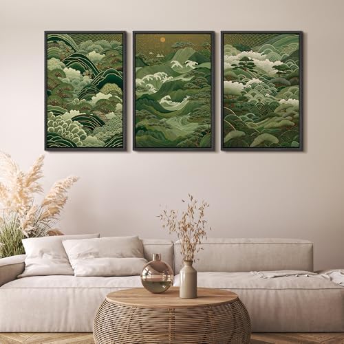 MUDECOR Framed Canvas Print Wall Art Japanese Forest Landscape Green Waves and - Image 5