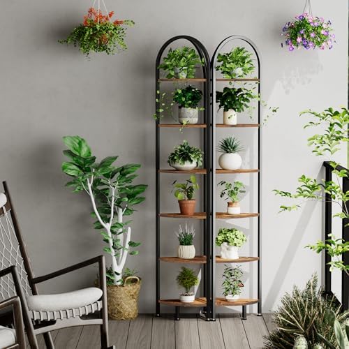 Homhedy 6-Tier Arched Corner Shelf Stand, Wall Corner Bookshelf - Image 2
