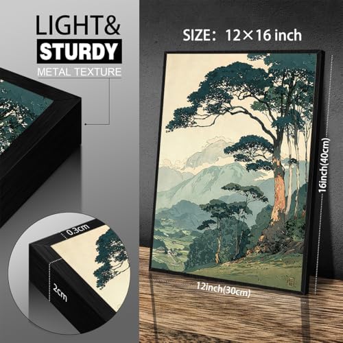 Nature Mountain Landscape Wall Art Vintage Japanese Forest Canvas Poster 12x16 - Image 2