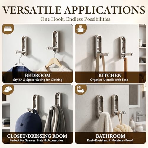 Foldable Wall Hooks, 2 Pack Silver Heavy Duty Coat Hooks, Screw Mounted - Image 6