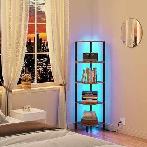TUTOTAK Corner Shelf with LED Light, 5-Tier Corner Bookshelf - Image 6