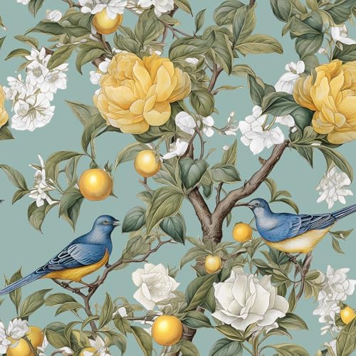 Danodoi Green Vintage Lemon Bird Peel and Stick Wallpaper 17.5" x 118" by DANODOI