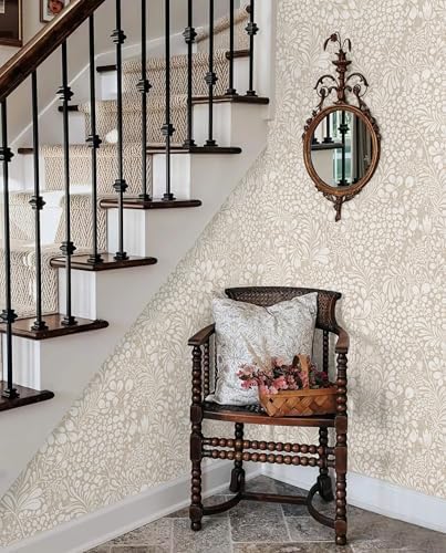 Heroad Peel and Stick Wallpaper Boho Beige Contact Paper 17.3''x196'' Floral - Image 3