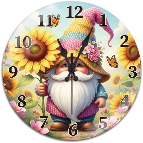 peacoblue Flowers and Gnome Wall Clocks Battery Operated by PEACOBLUE