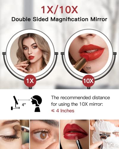 Gospire 9" Wall Mounted Lighted 10X Magnification Double-Sided LED Mirror - Image 3
