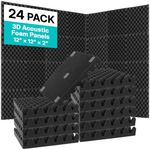 24 Pack Black 2"X 12" X 12" Inches Egg Pattern Designed Acoustic Foam Panels by WENGWEI