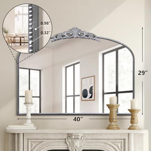 Micasso Vintage Silver Wall Mirror: 40"x29" Baroque Antique Arched Mirror - Image 4