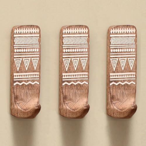 IndianShelf 10 LB- 12 Pieces Decorative Wood Adhesive Wall Hooks–Boho Peel and by IndianShelf