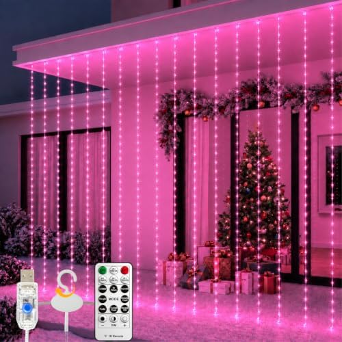 HXWEIYE 300LED Fairy Curtain Lights, 9.8x9.8Ft USB, Tangle-Free by LightUpYourHomewHXWEIYE