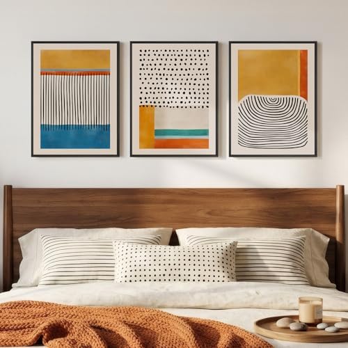 Framed Colorful Abstract Mid Century Modern Wall Art Bedroom, 12x16 Inch by Cuspin