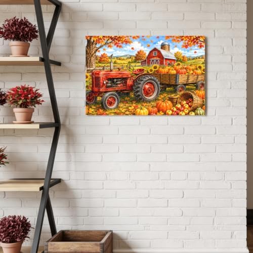Fall Farmhouse Canvas Wall Art, Made in USA, Harvest Rural Orange Pumpkins Red - Image 6
