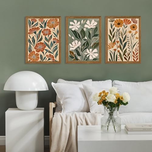 Urmoya 3 Pieces Boho Floral Decor Flower Market Wall Art, 12x16 Inch - Image 2