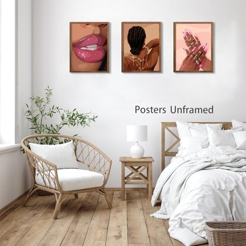 Black Womenl Pink Wall Art Aesthetic Set of 3, African American Black Girl - Image 4