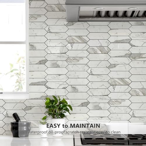 Vamos Tile Glossy Carrara White Backsplash Tile Peel and Stick, 12.8 x 12.8 - Image 3