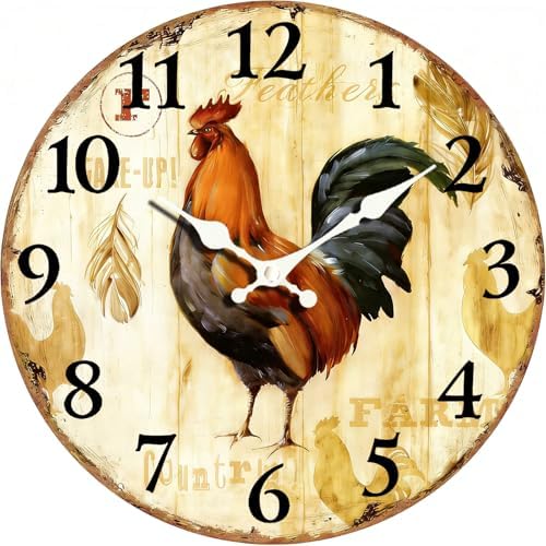 Vintage Rooster 14 Inch Wooden Wall Clock by EZXZZ