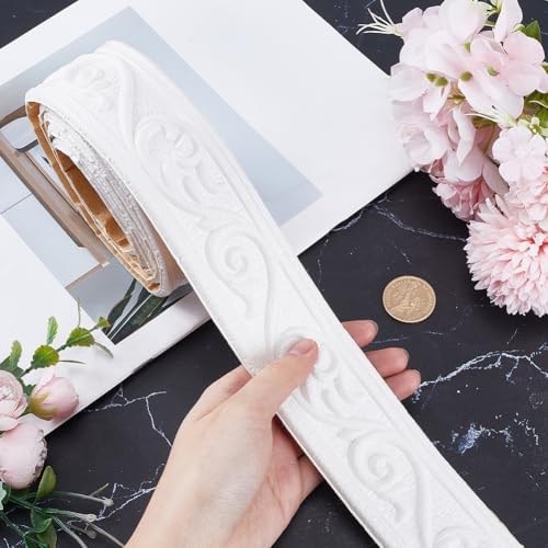 CRASPIRE 12 Rolls 88.6Ft Long White Molding Wall Trim Vintage Crown Wallpaper - Image 3