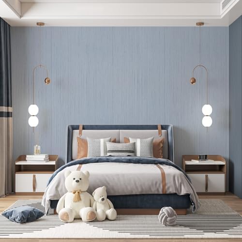 Light Blue Grasscloth Peel and Stick Wallpaper Vintage Texture Removable - Image 4