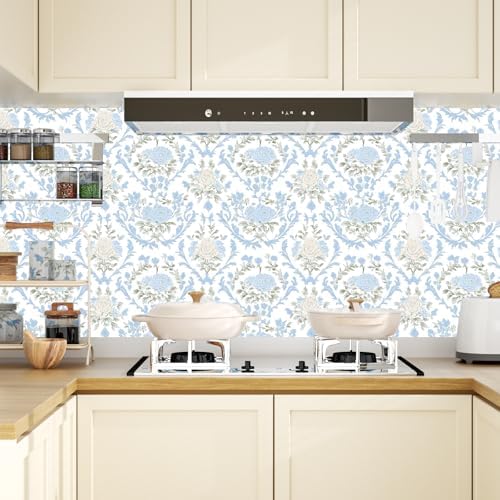 ILHIIOR Blue Floral Peel and Stick Wallpaper Boho 17.5 x118 Inches - Image 2