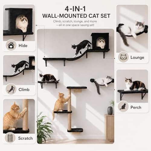 Wall Mounted Cat Furniture Set of 4 – 4 in 1 Cat Wall Shelves - Image 5