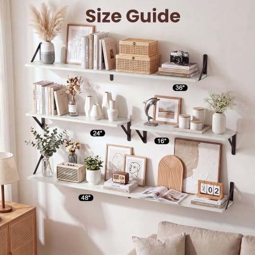 White Shelves for Wall 24x6 Inch Set of 3 White&Black - Image 6