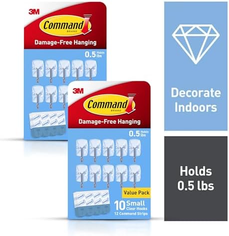 Command Small Clear Wire Toggle Hooks, 20 Wall Hook and 24 Strips, Damage-Free - Image 2