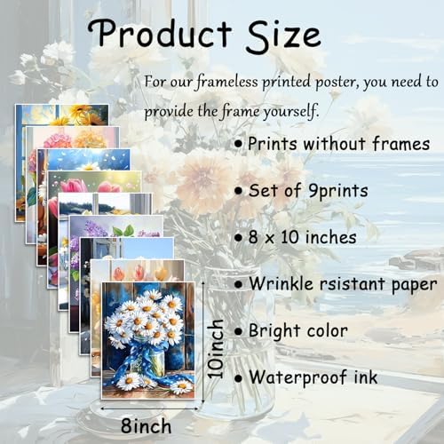 XIANGRUI Flowers Market Posters Wall Art Set of 9, Preppy Minimalist Canvas - Image 3