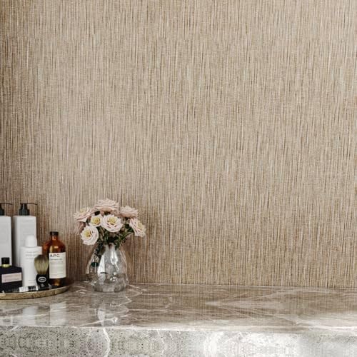 Decotalk 23.6x200 Inch Brown Grass Cloth Textured Wallpaper Peel and Stick - Image 3