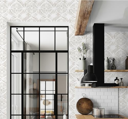 Geometric Peel and Stick Wallpaper Boho 78.7 "x16.1 White and Gray Wallpaper - Image 5