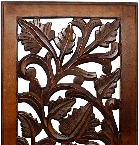 Benjara Hand Crafted Mango Wood Wall Panel, Rectangle Shape - Image 3