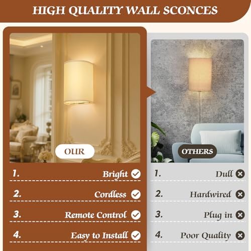 OCATO Wall Sconces Battery Operated Wireless Wall Sconces Set of Two - Image 6