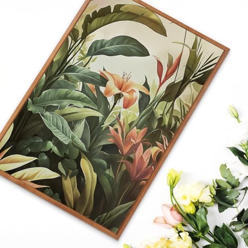 HLNIUC Boho Tropical Leaves Framed Canvas Wall Art, Abstract Flower Wall Decor - Image 5