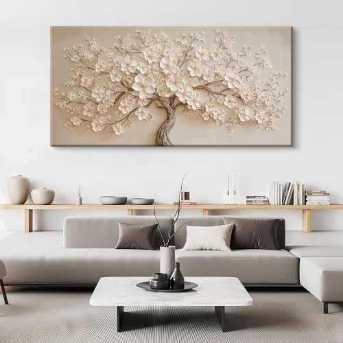 I@U Large White Flower Tree Canvas Wall Art - Image 5