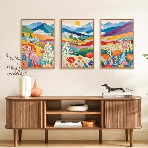 LHIUEM Large Abstract Mountain Flower Framed Canvas Wall Art, Colorful - Image 4