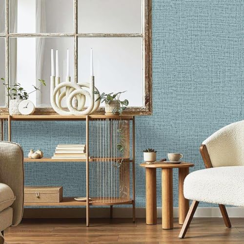 Teal Wallpaper Grasscloth Peel and Stick Wallpaper 17.7in x 197in - Image 6