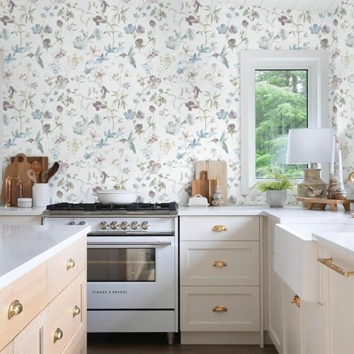 Ismoon Floral and Bird Peel Stick Wallpaper Blue Contact Paper 17.3x393in - Image 4