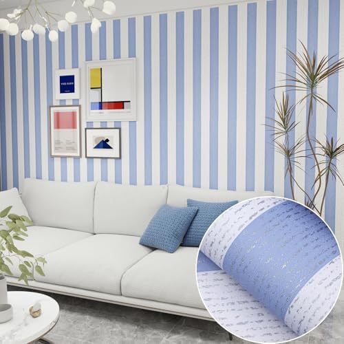 Blue Stripe Peel and Stick Wallpaper A Set of 15.7" x 472" Blue and White by Biyoeepeelstickwallpaper
