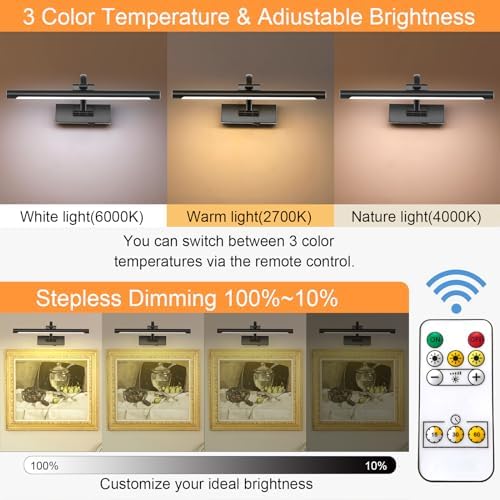 Tassuowell Wireless Battery Operated Picture Light, Rechargeable Wall Light - Image 3