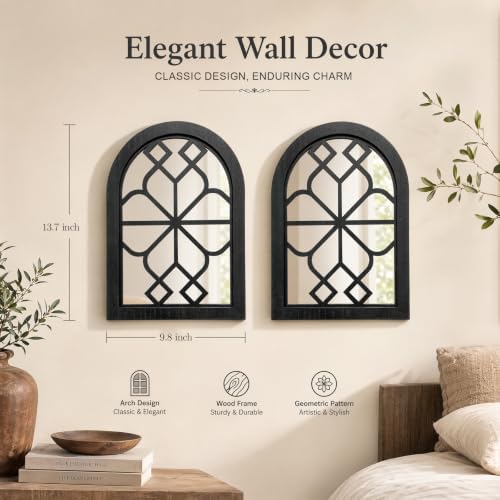 Set of 2 Arched Window Wall Mirror, Rustic Farmhouse Accent Mirror - Image 2