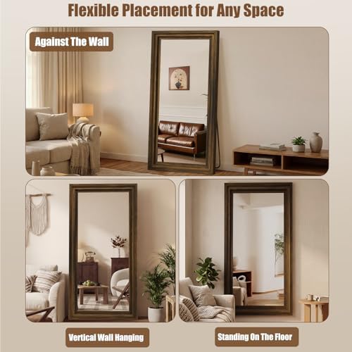 Wood Full Length Mirror 71"x30", Large Solid Wood Frame Floor Mirror - Image 4