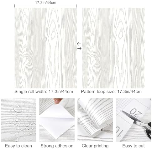 Yun-aeon Light White and Silver Wood Contact Paper 17.3"x80" Rustic Wooden Peel - Image 2