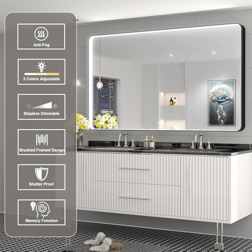 LED Mirror for Bathroom 60X36 Inch Black Framed - Image 2