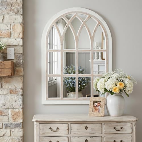 Farmhouse Window Pane Mirror, Large Decorative White Wall Mirror by Runglecho