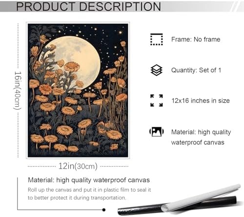 Vintage Moon Flowers Canvas Wall Art, Retro Mystical Celestial Moon Poster - Image 6