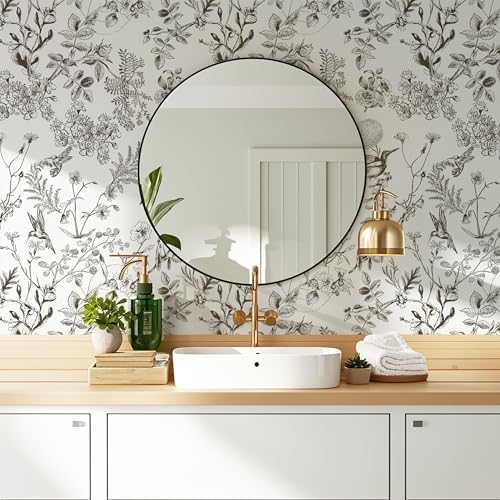Safiyya Floral Birds Peel and Stick Wallpaper Black and White Wall Paper Peel - Image 2