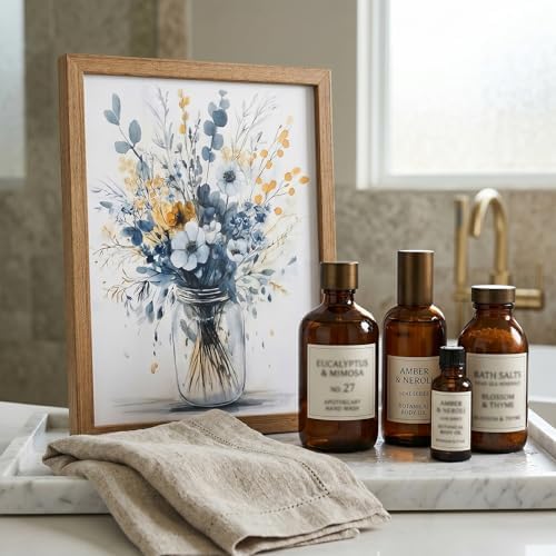 REWBKFIM Navy Blue Floral Canvas Wall Art Watercolor Botanical Bouquet in Mason - Image 5