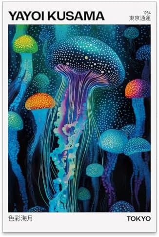 rumlud Colorful Ocean Jellyfish Wall Art Unique Japanese Animal Posters Yayoi by rumlud