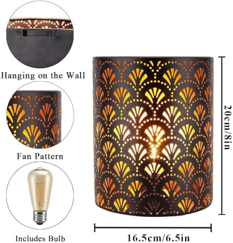 JHY DESIGN Set of 2 Battery Powered Lamp 8''H Vintage Wall Mount Lamp Metal - Image 2