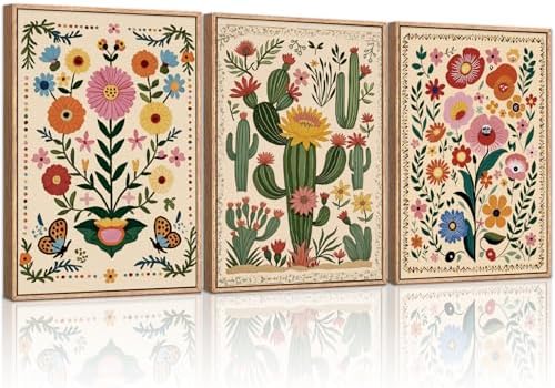 HLNIUC Boho Wildflower Wall Art Canvas, Mid Century Floral Wall Art, Butterfly by HLNIUC